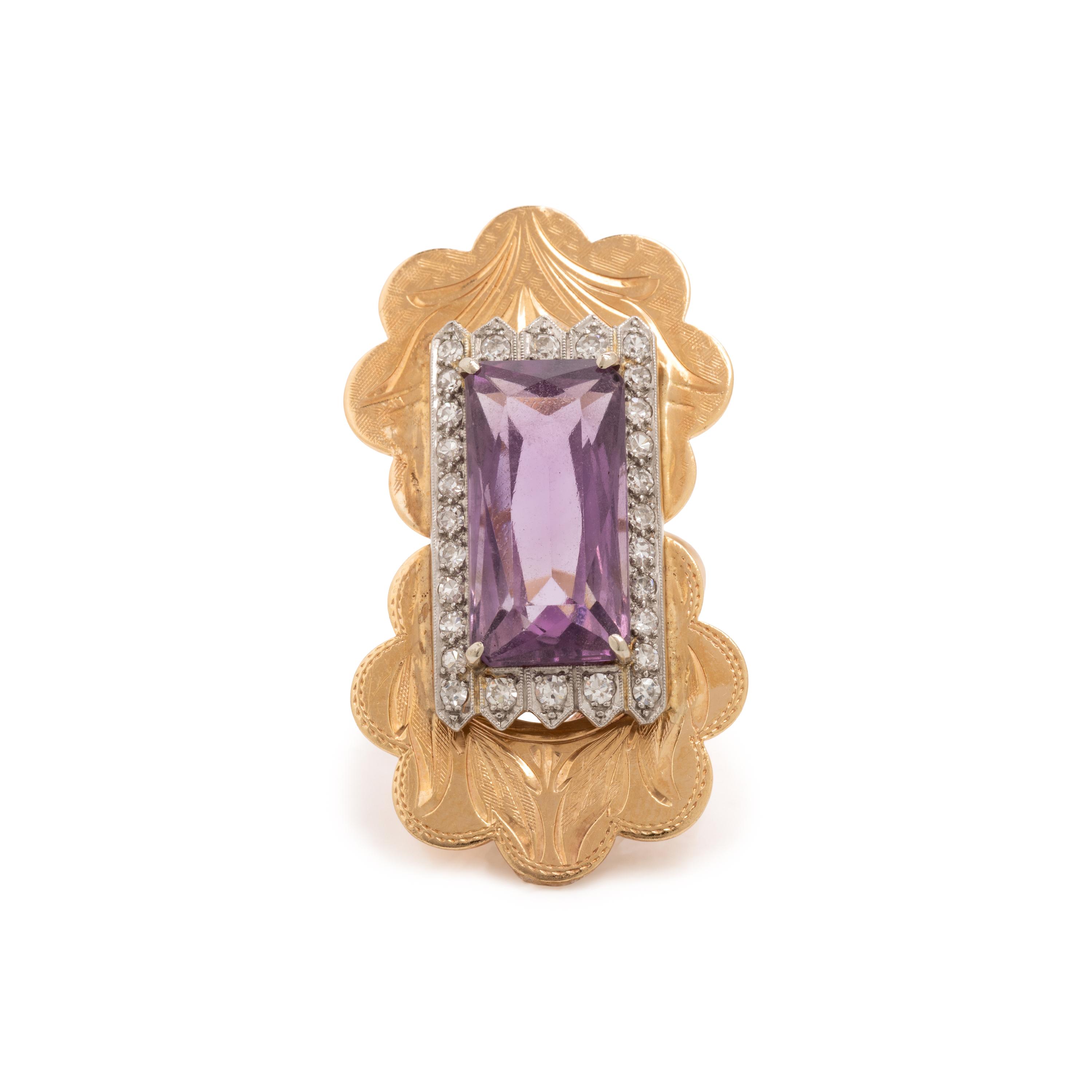 Amethyst, Diamond, and Yellow Gold Ring