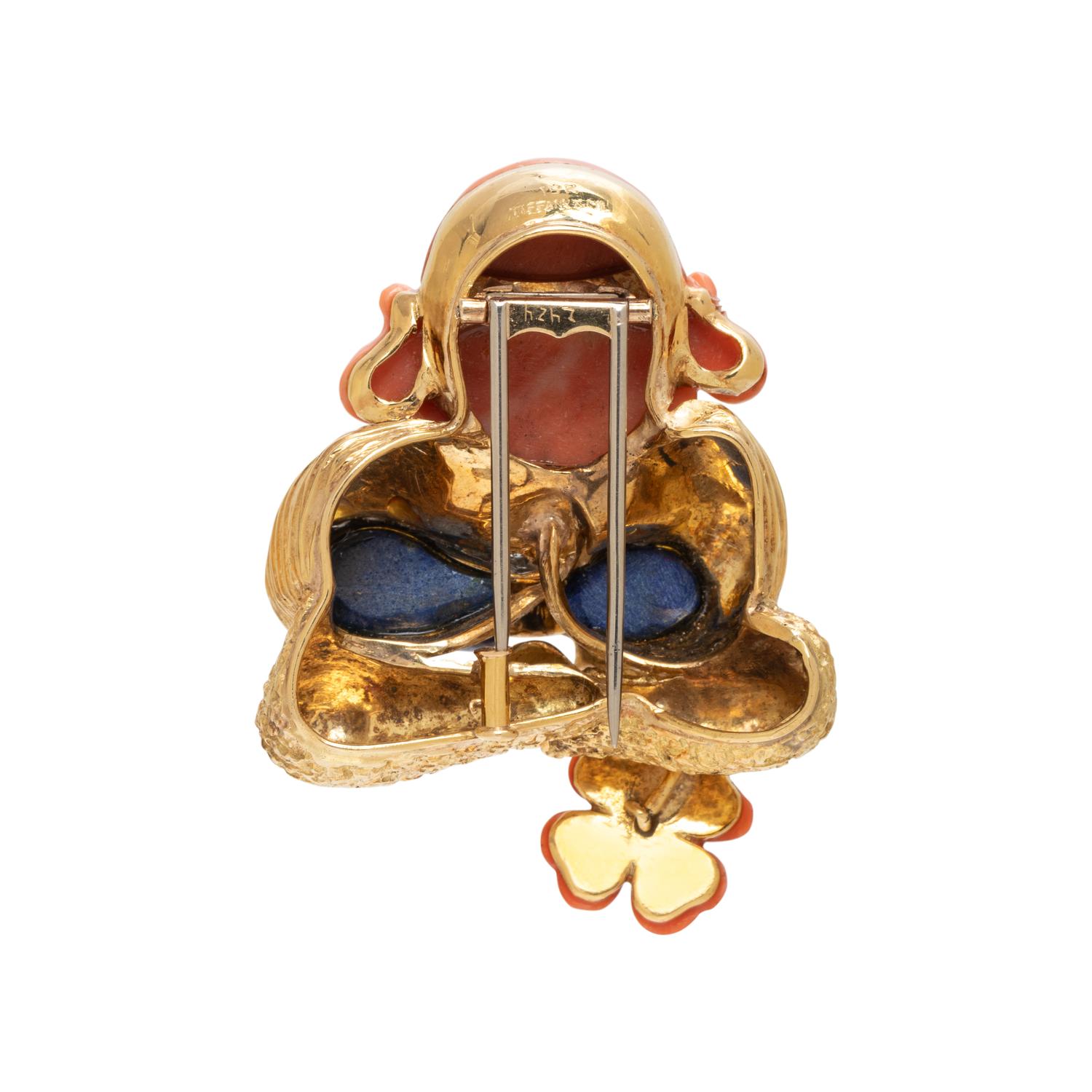 TIFFANY & CO., CORAL, LAPIS LAZULI, AND DIAMOND BUDDHA BROOCH