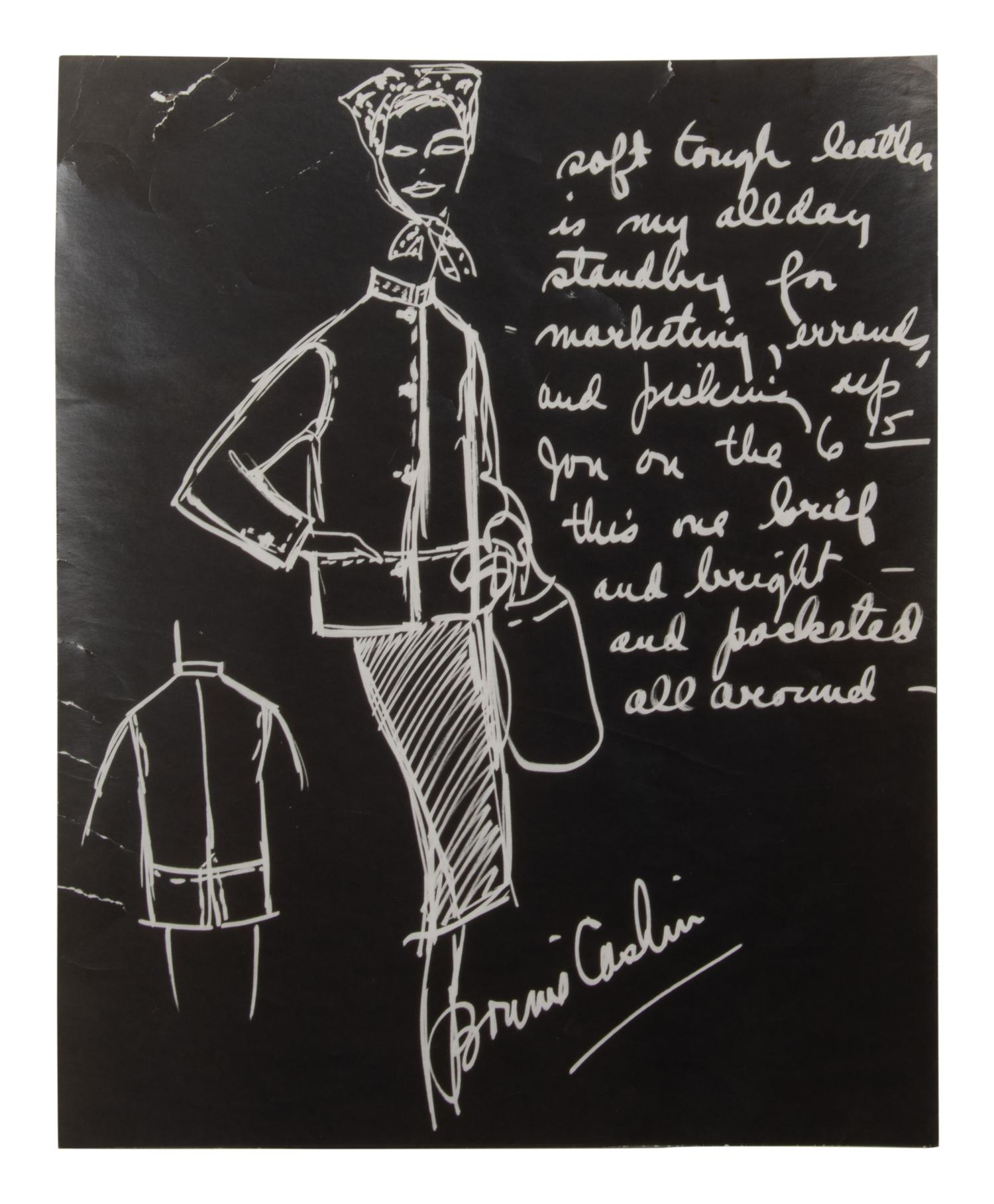 Bonnie Cashin Cape and Skirt, Dress, Coat, Photograph, Two Sketches, Two Patterns, 1960s