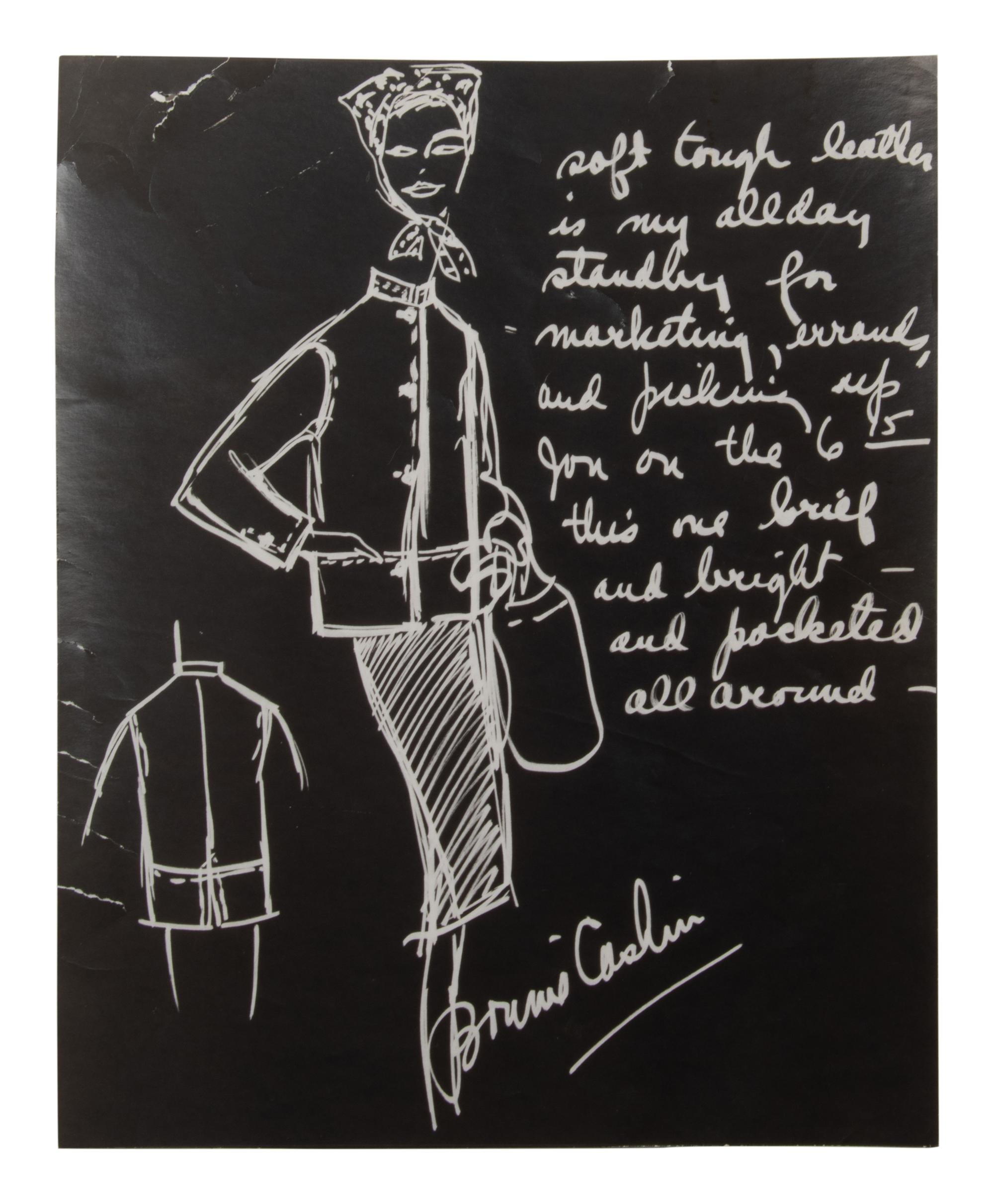 Bonnie Cashin Cape and Skirt, Dress, Coat, Photograph, Two Sketches, Two Patterns, 1960s