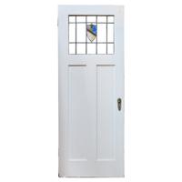 A Leaded and Stained Glass Door from a Chicago, IL. Bungalow 29.75" W x 1.5" D x 79" H — United States, Early 20th Century
