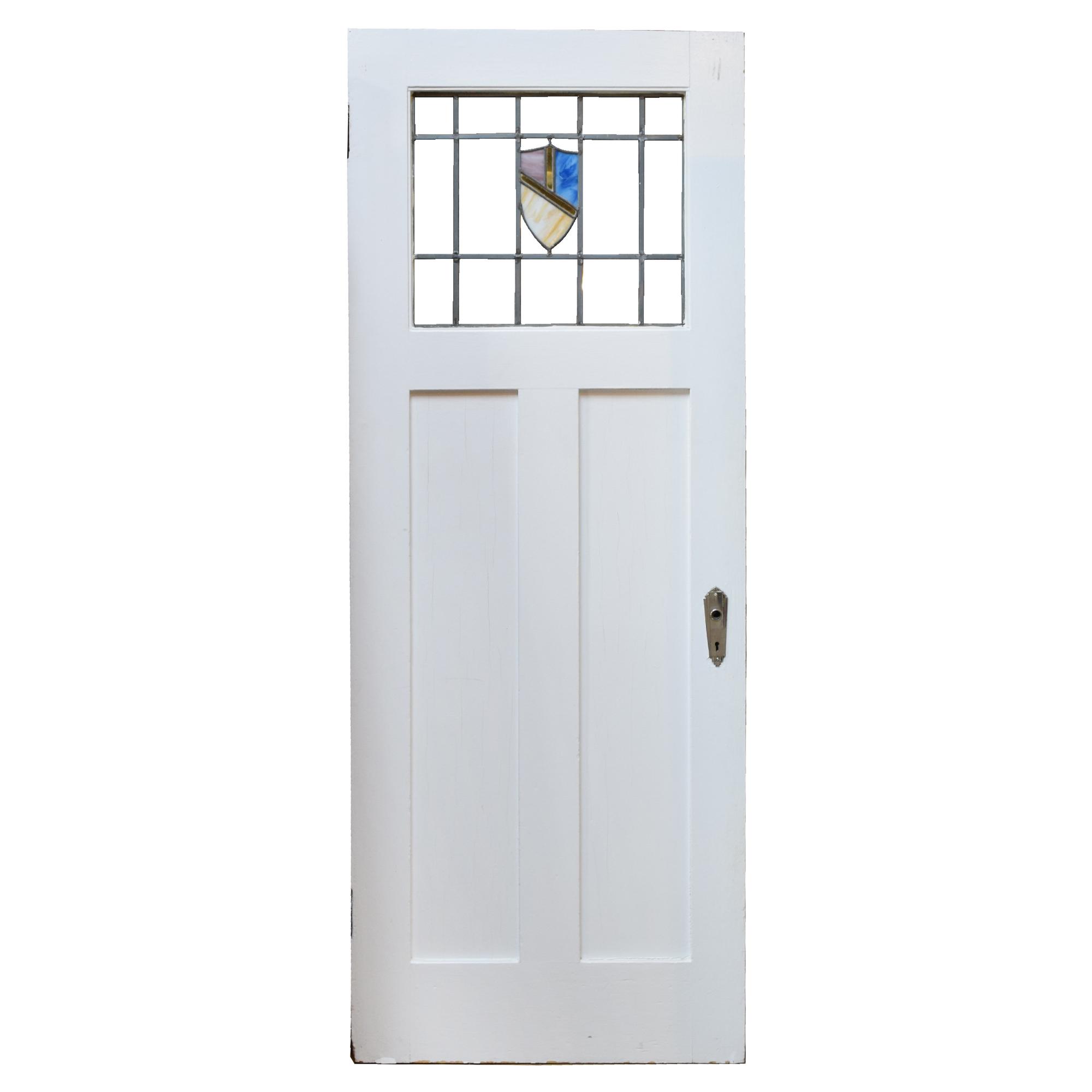 A Leaded and Stained Glass Door from a Chicago, IL. Bungalow 29.75" W x 1.5" D x 79" H — United States, Early 20th Century