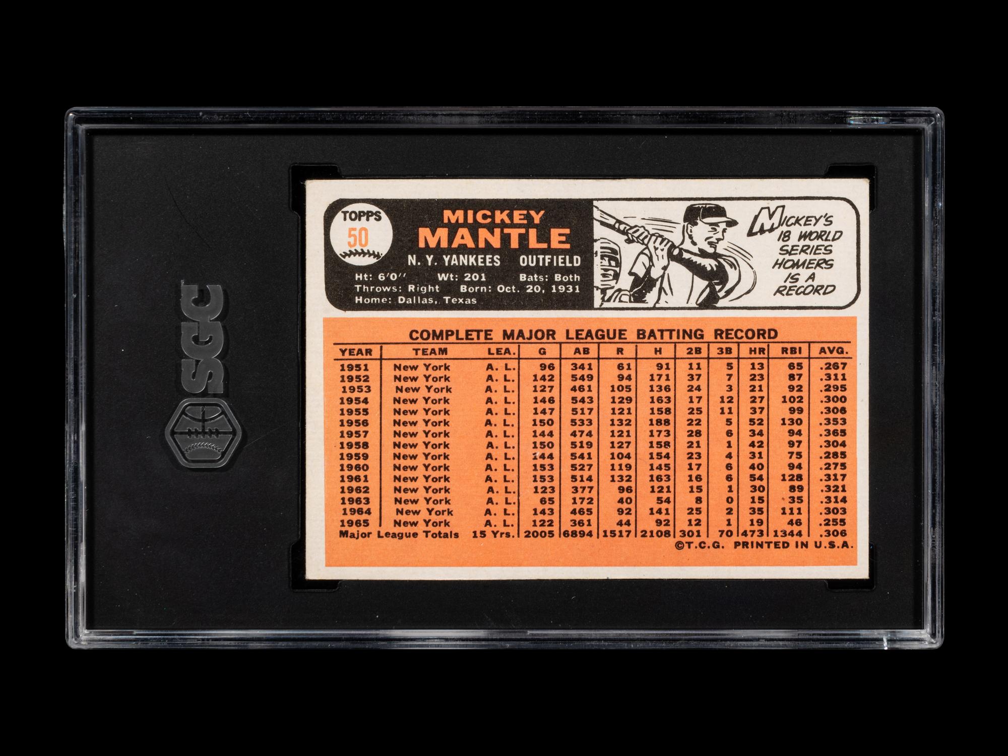 A 1966 Topps Mickey Mantle Baseball Card No. 50 (SGC 4.5 VG/EX+)