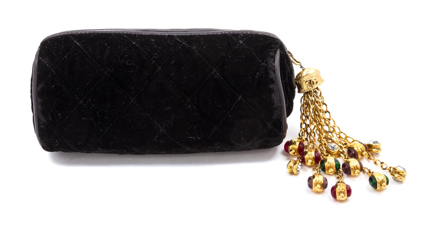 A Chanel Black Quilted Velvet Clutch, 6 1/2 x 3 x 3 inches.