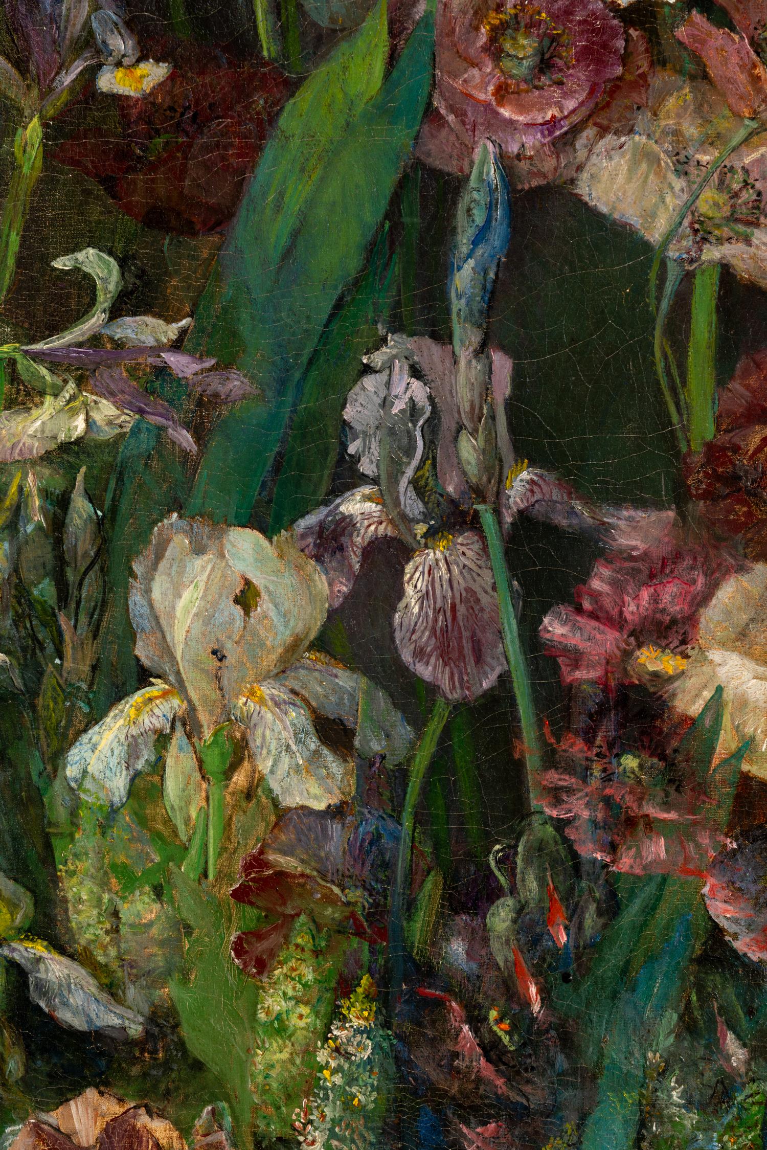 Still Life with Irises, Poppies, and Mignonettes in a Blue Vase , c. 1880s