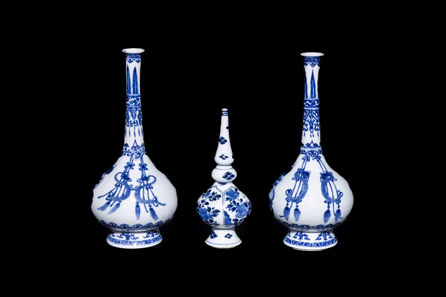 Three Chinese Blue and White Porcelain Vases