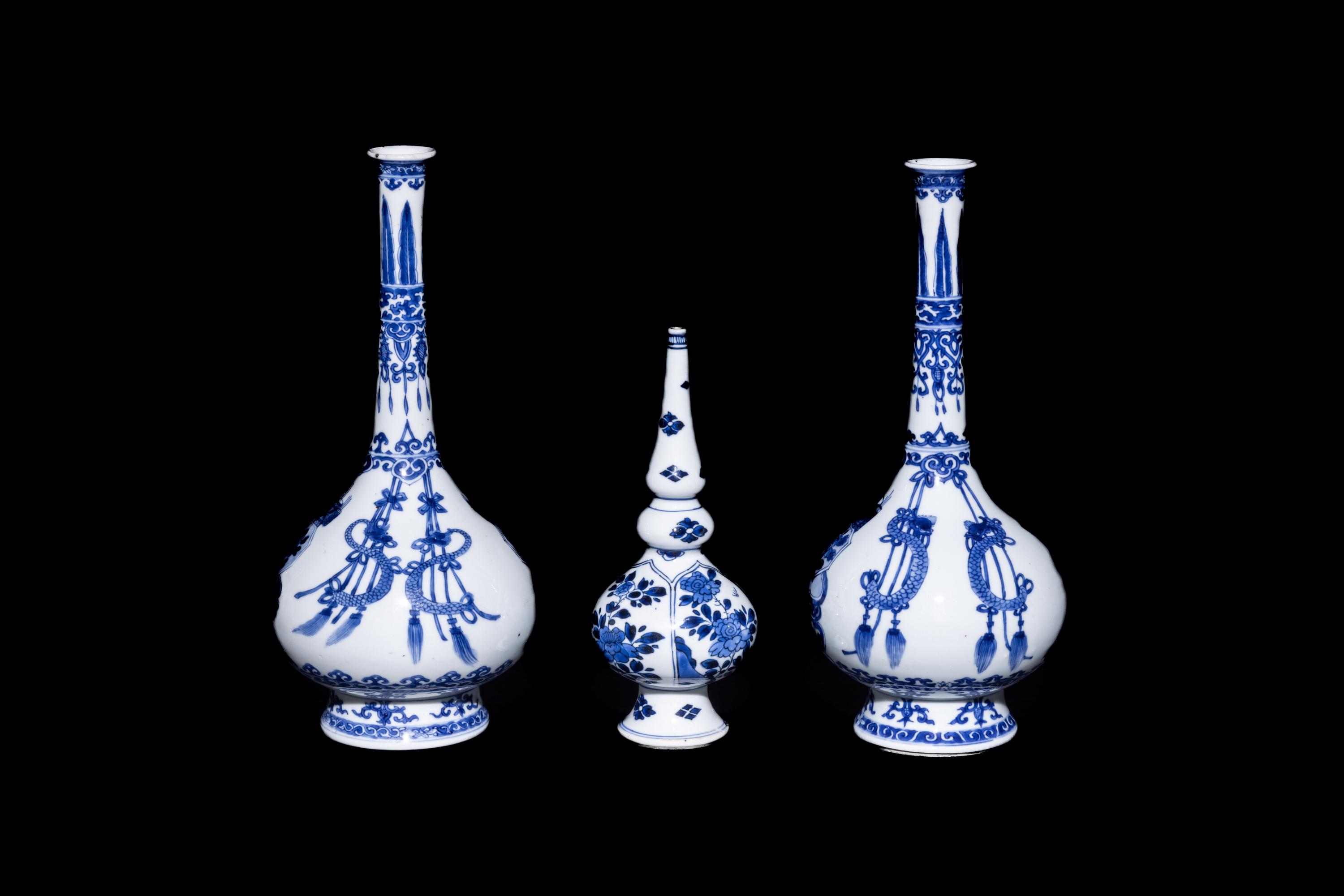 Three Chinese Blue and White Porcelain Vases