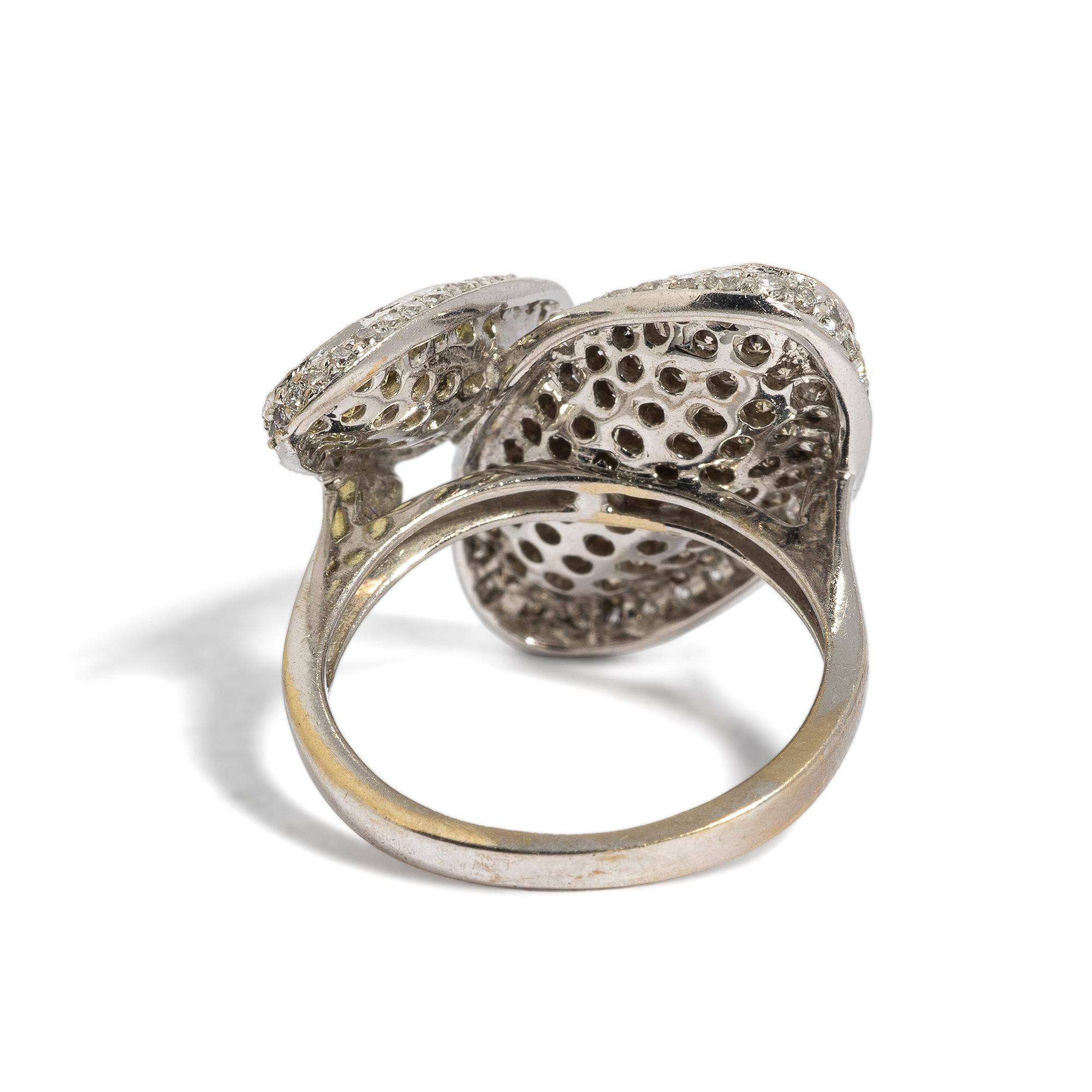 DIAMOND, COLORED DIAMOND, YELLOW SAPPHIRE, AND WHITE GOLD RING
