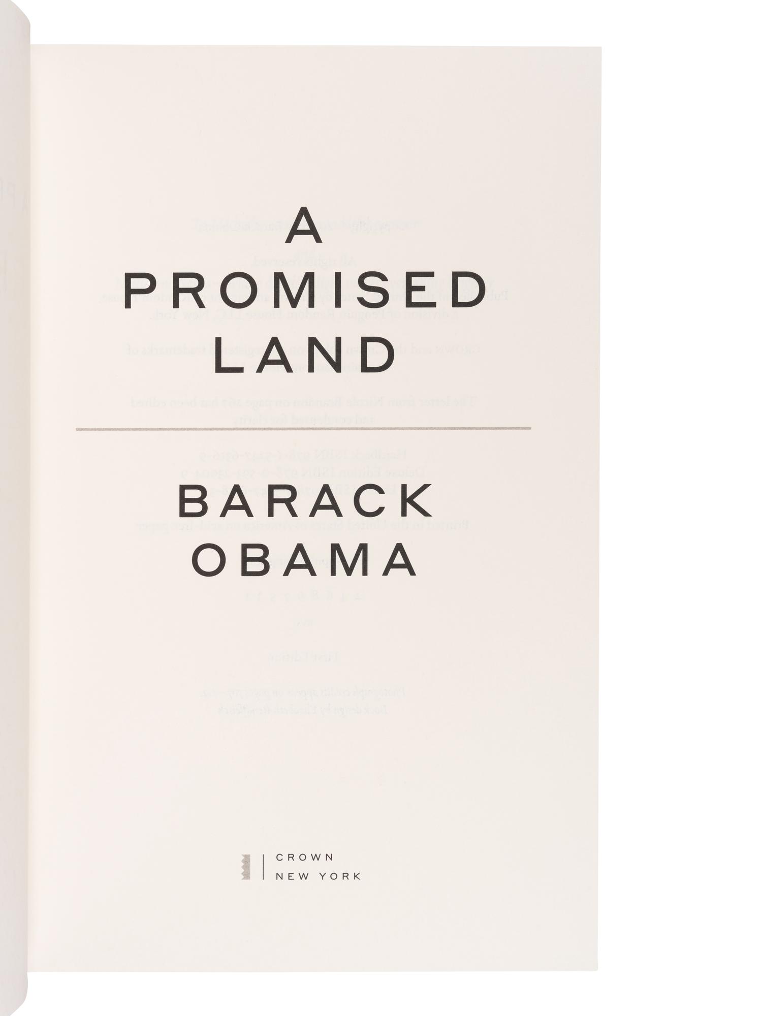 OBAMA, Barack Hussein (b. 1961). A Promised Land. New York: Crown, 2020.