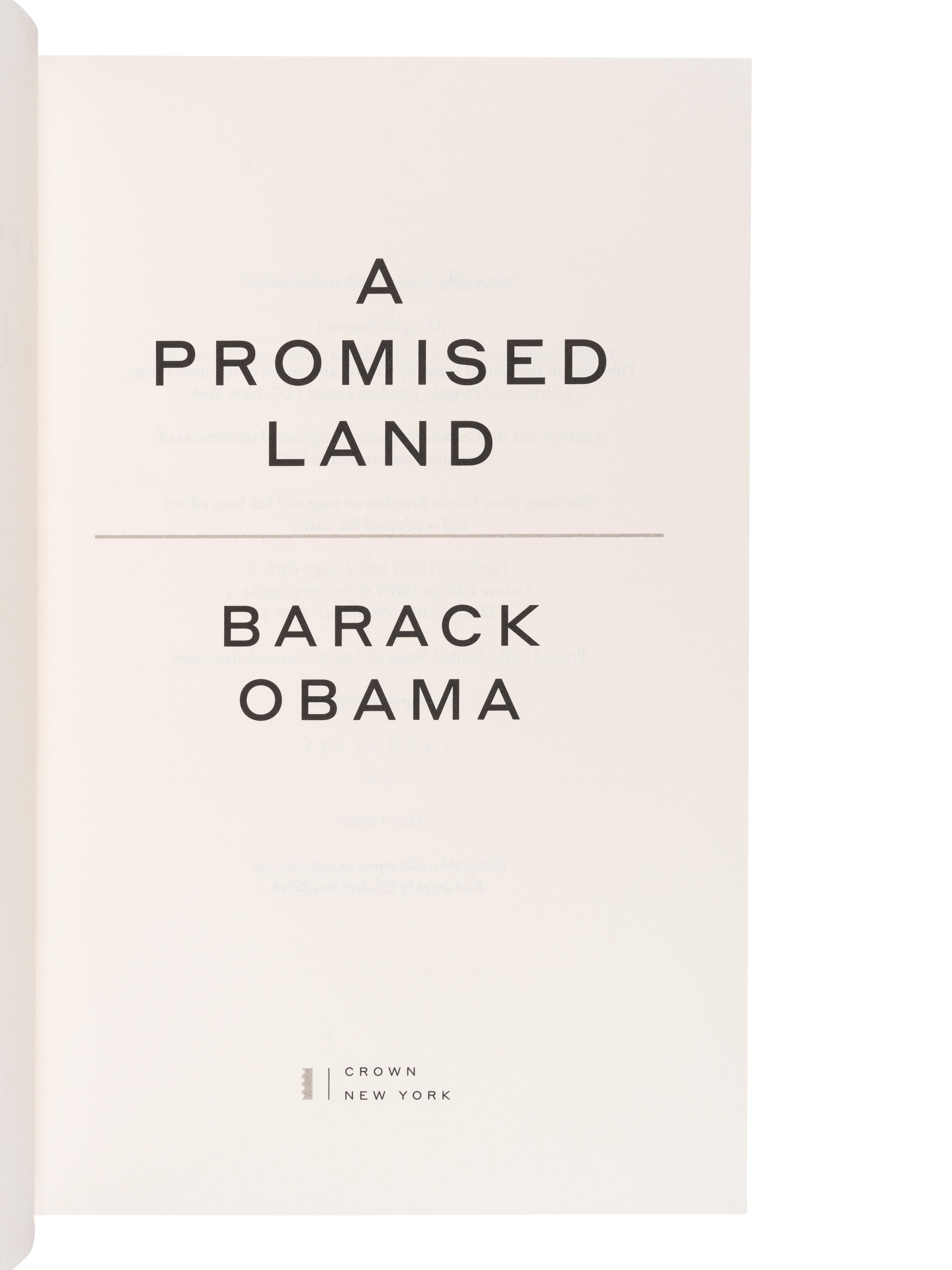 OBAMA, Barack Hussein (b. 1961). A Promised Land. New York: Crown, 2020.