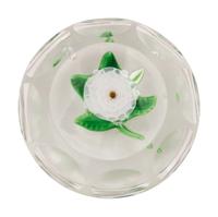 A Miniature White Pompon Faceted Glass Paperweight
