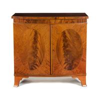 A Regency Style Bow Front Cabinet, Height 40 x width 42 x depth 20 1/4 inches.