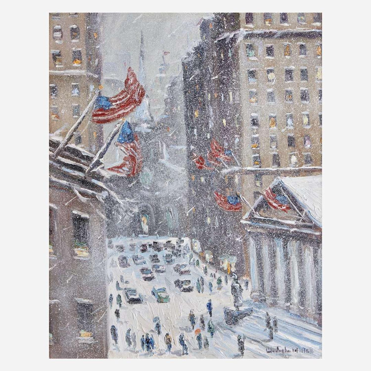Christopher Willett (American, B. 1959) Wall Street Facing Trinity Church, N.Y. City