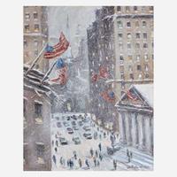 Christopher Willett (American, B. 1959) Wall Street Facing Trinity Church, N.Y. City