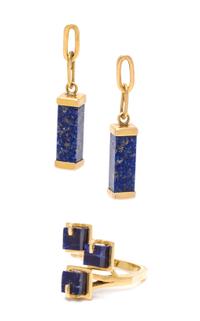 A Collection of Yellow Gold and Lapis Lazuli Jewelry, 204.50 dwts.