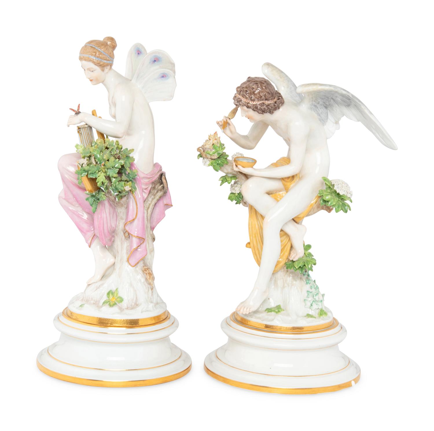 A Pair of Meissen Porcelain Figures of Cupid and Psyche