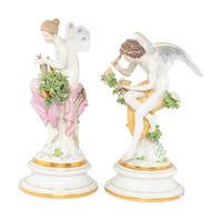 A Pair of Meissen Porcelain Figures of Cupid and Psyche