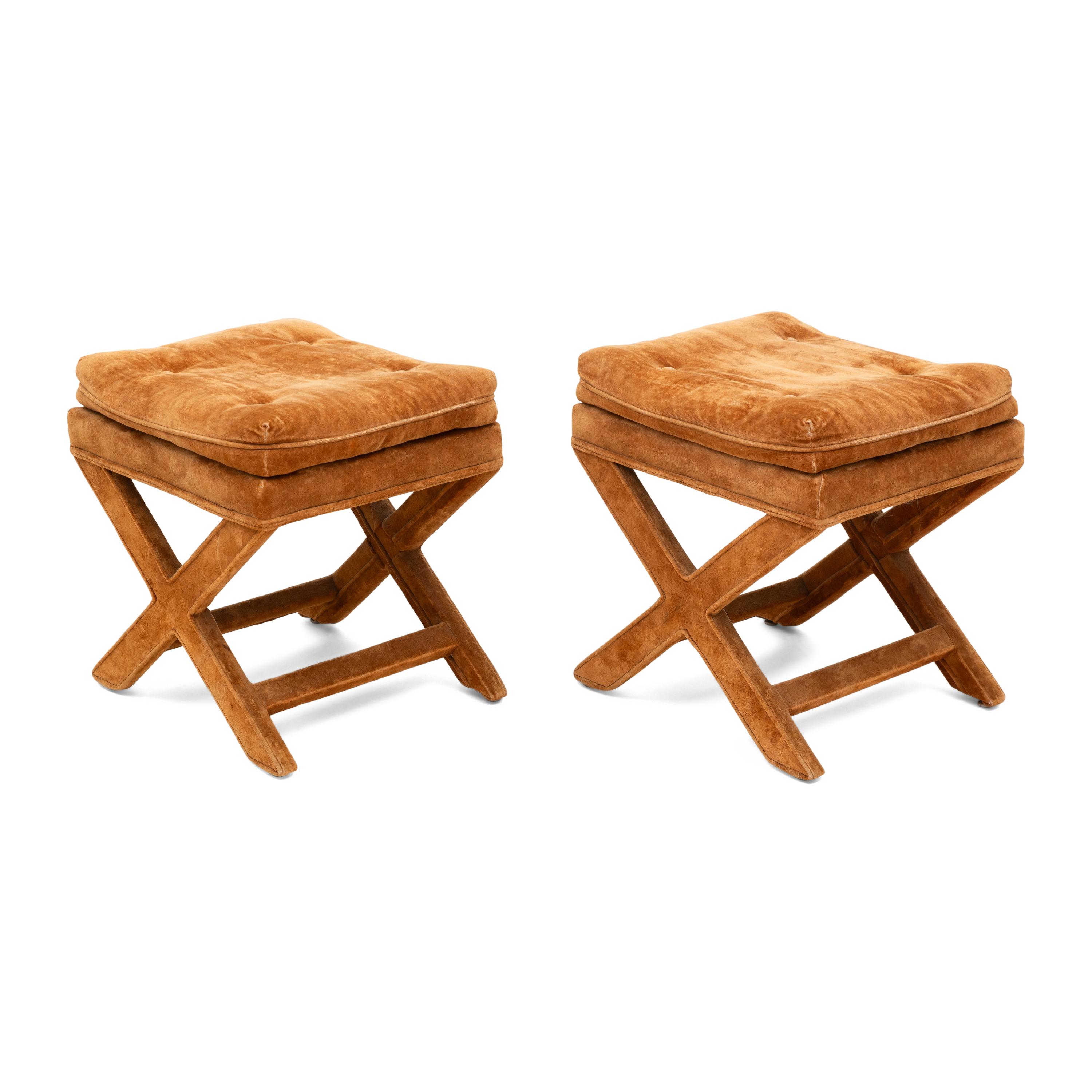 A Pair of X-Form Upholstered Stools