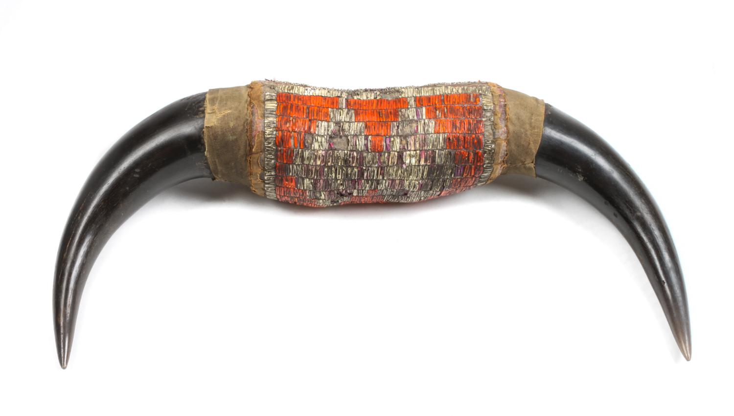 Plains Quilled Buffalo Medicine Horn Width 13 inches — 19th Century
