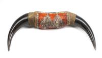 Plains Quilled Buffalo Medicine Horn Width 13 inches — 19th Century
