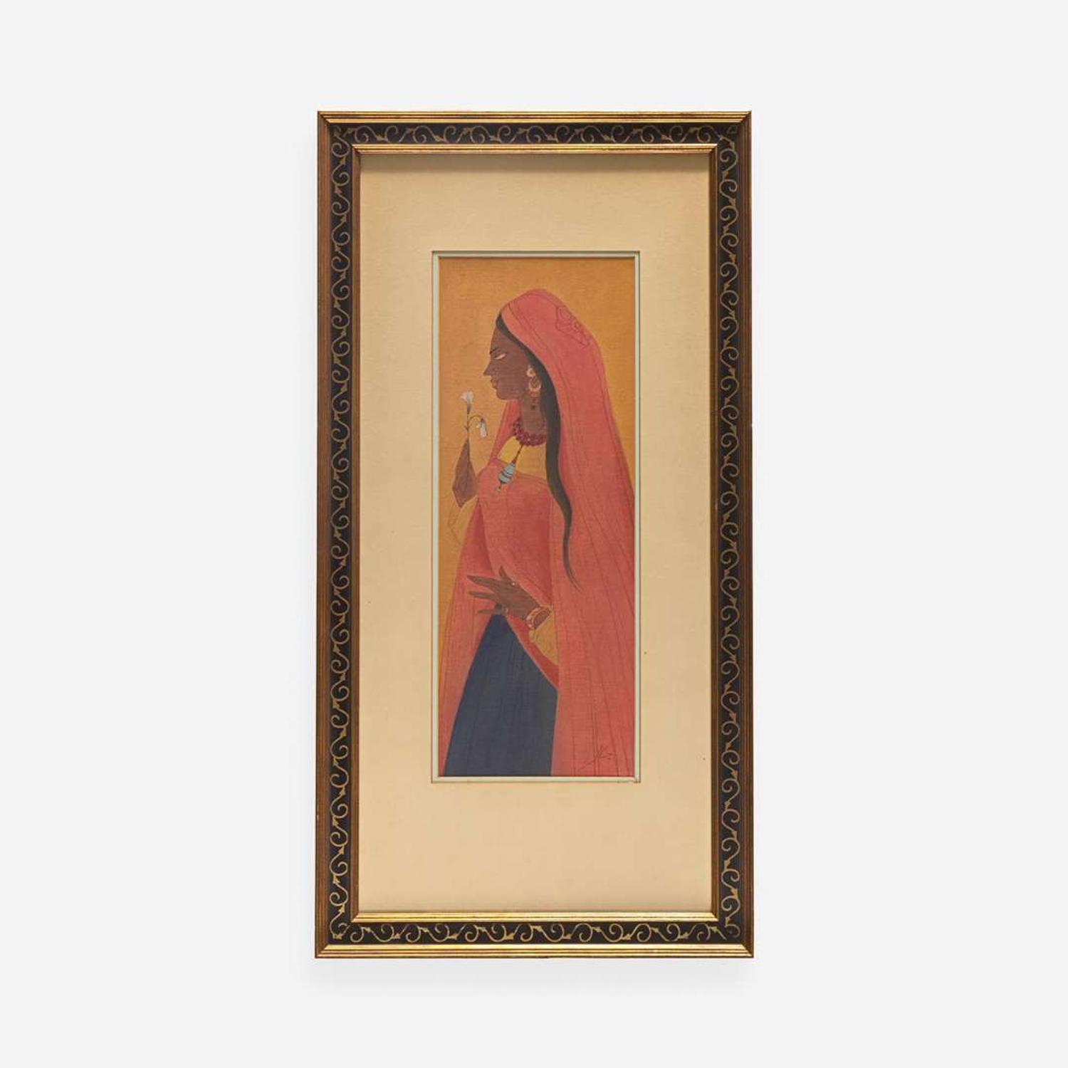 Abdur Rahman Chughtai (Pakistani, 1894-1975) Woman with Flower