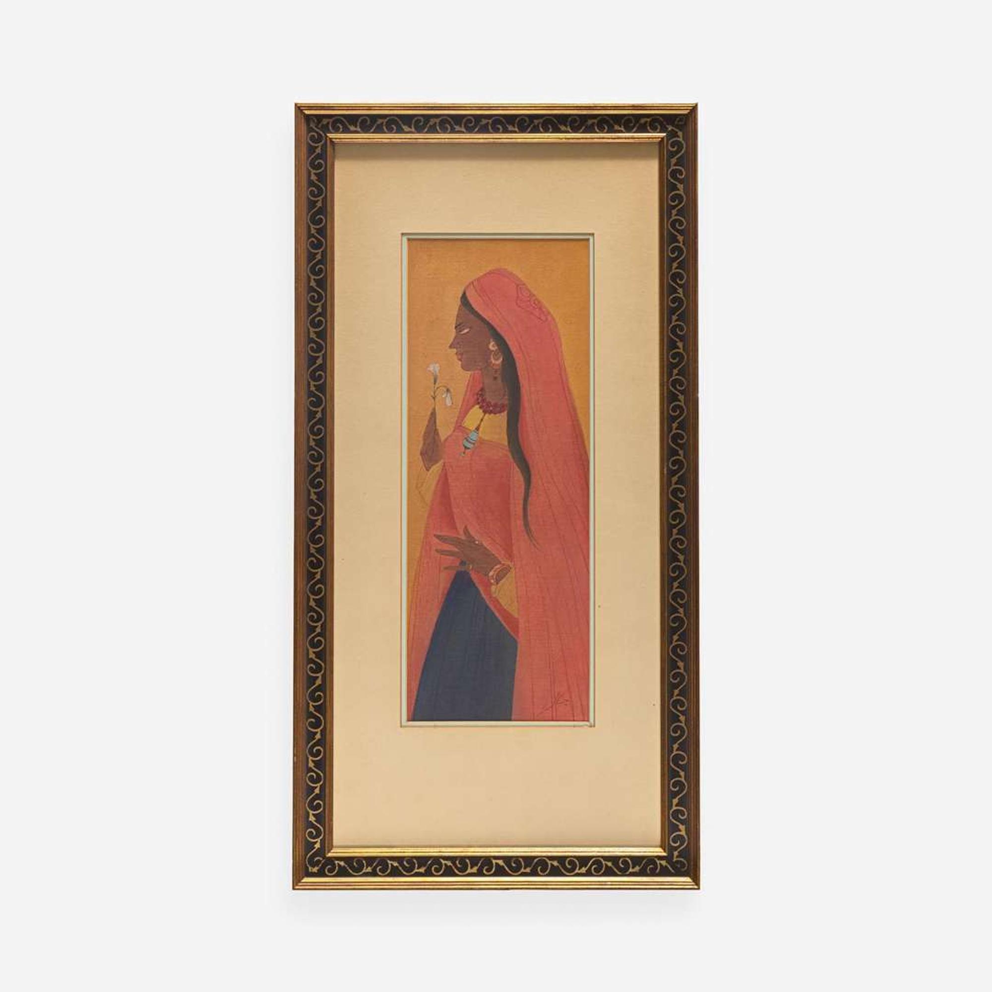 Abdur Rahman Chughtai (Pakistani, 1894-1975) Woman with Flower