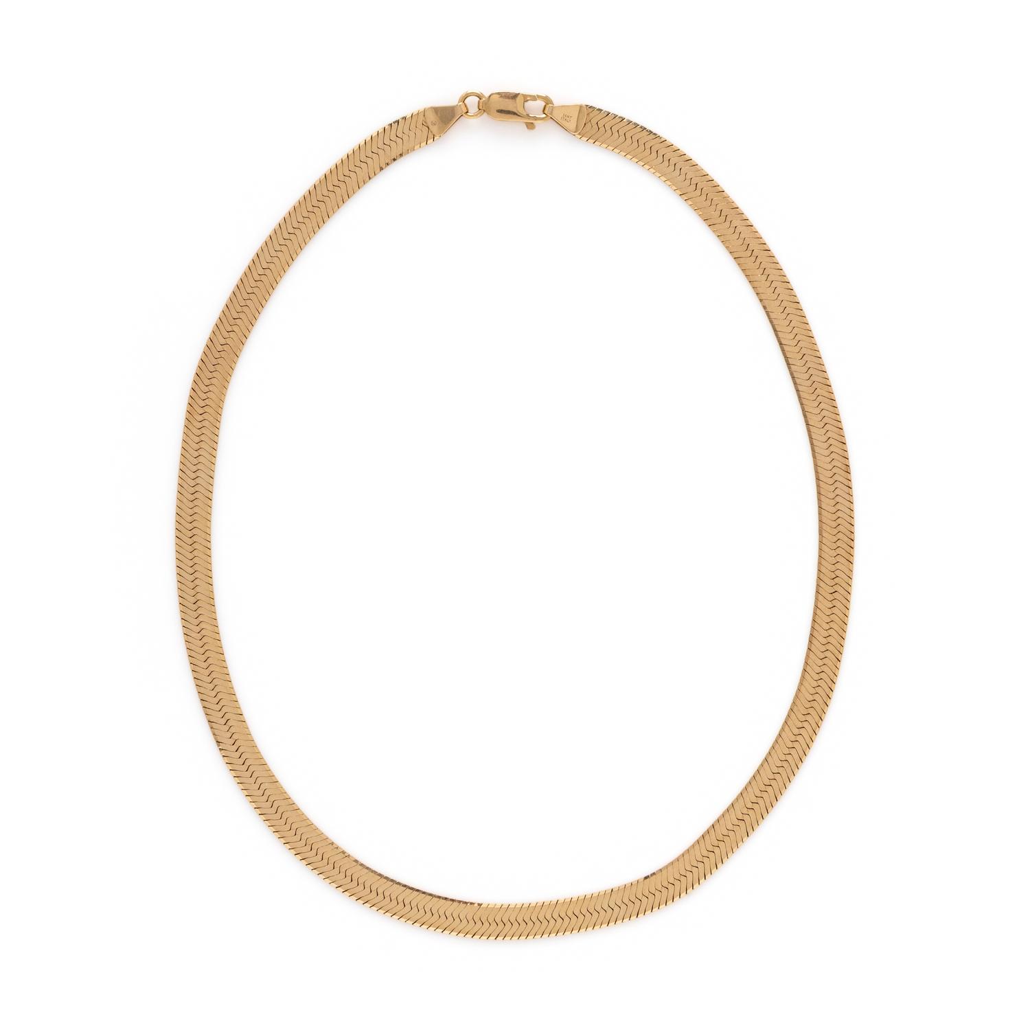 YELLOW GOLD HERRINGBONE CHAIN NECKLACE