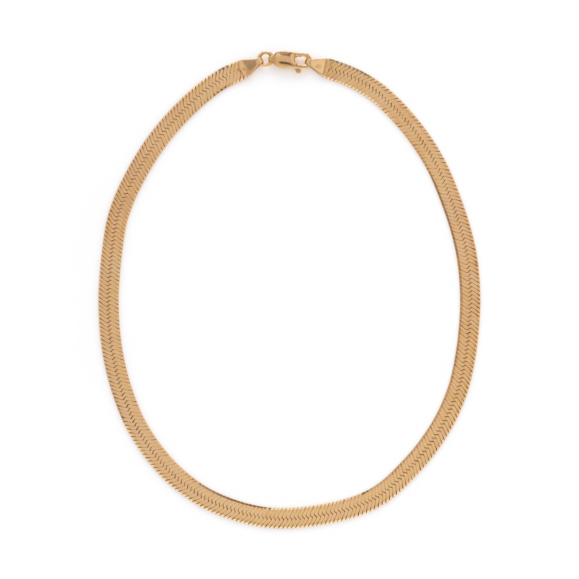 YELLOW GOLD HERRINGBONE CHAIN NECKLACE