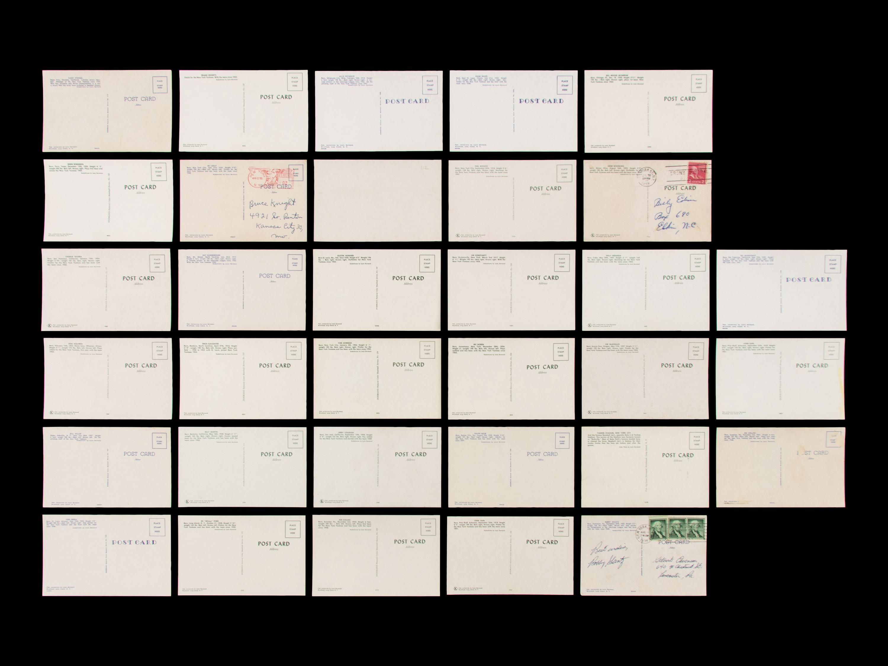 A Collection of 1953 New York Yankees Dormand Postcards
