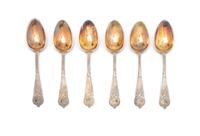 A Set of Six German Silver Demitasse Spoons, Length 4 1/8 inches.