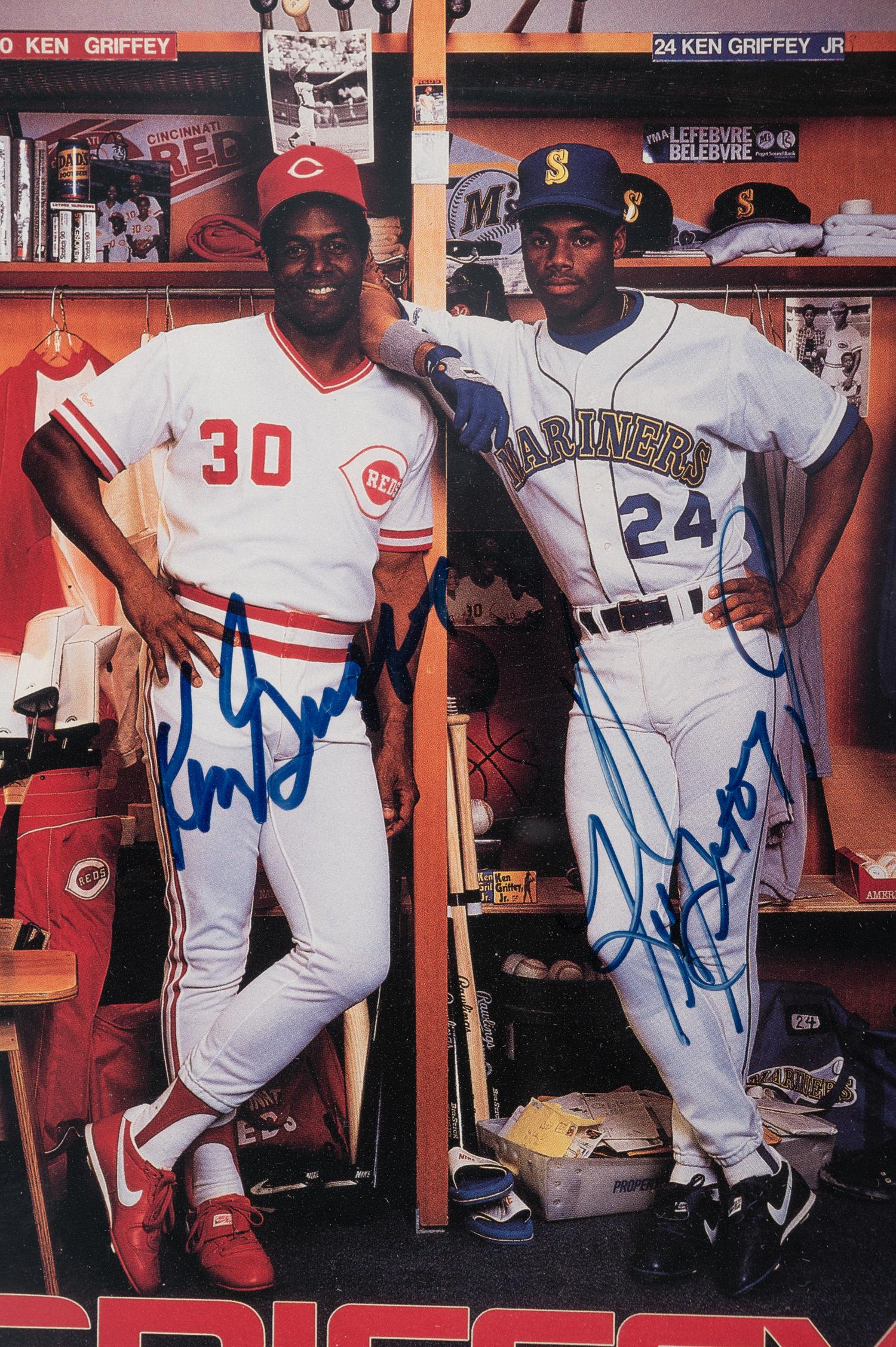 A Ken Griffey Jr. and Ken Griffey Sr. Signed Autograph Griffey The Next Generation Photograph With Period Signatures (Beckett Authentication Services Letter BAS Certified),