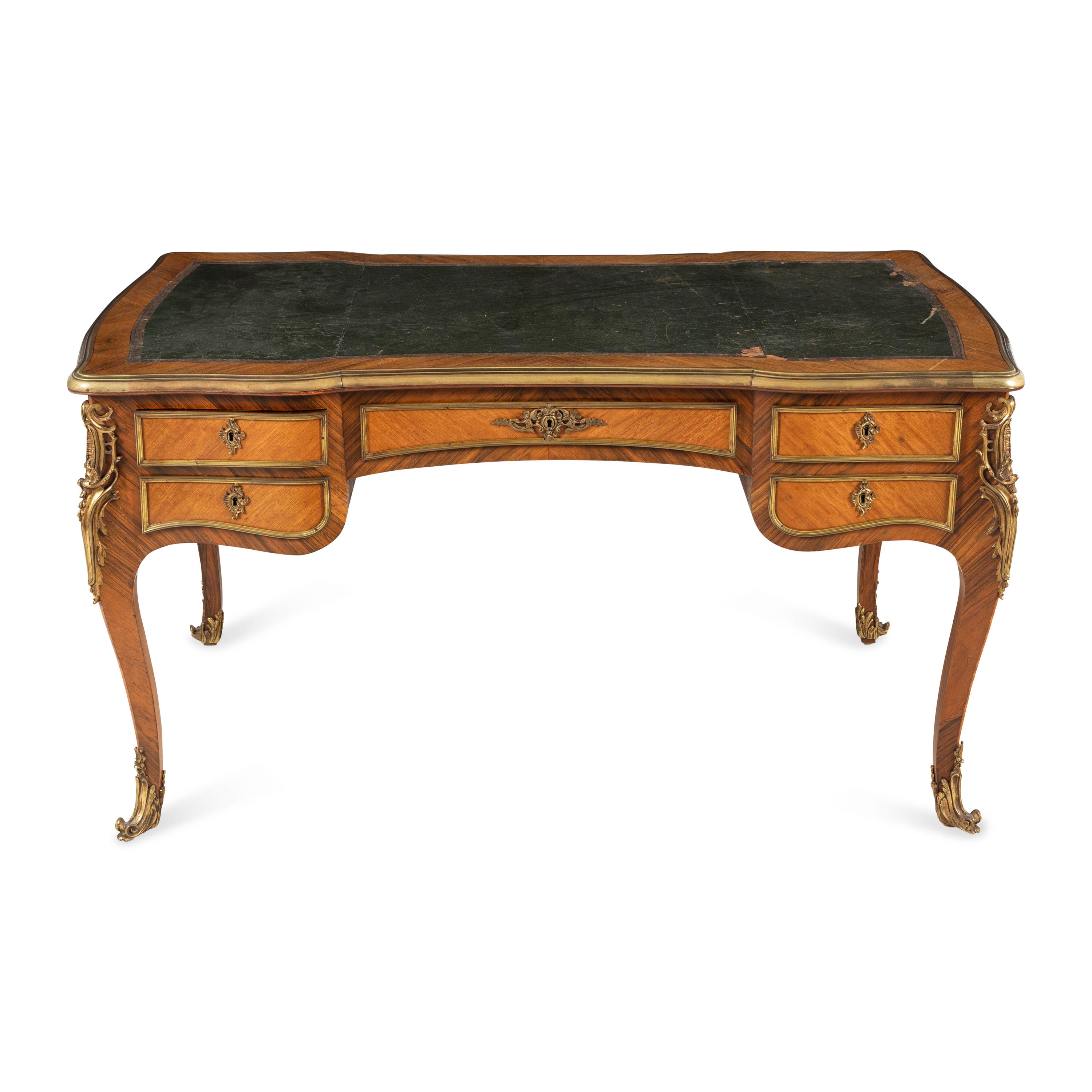 A Louis XV Style Gilt Bronze Mounted Kingwood Bureau Plat