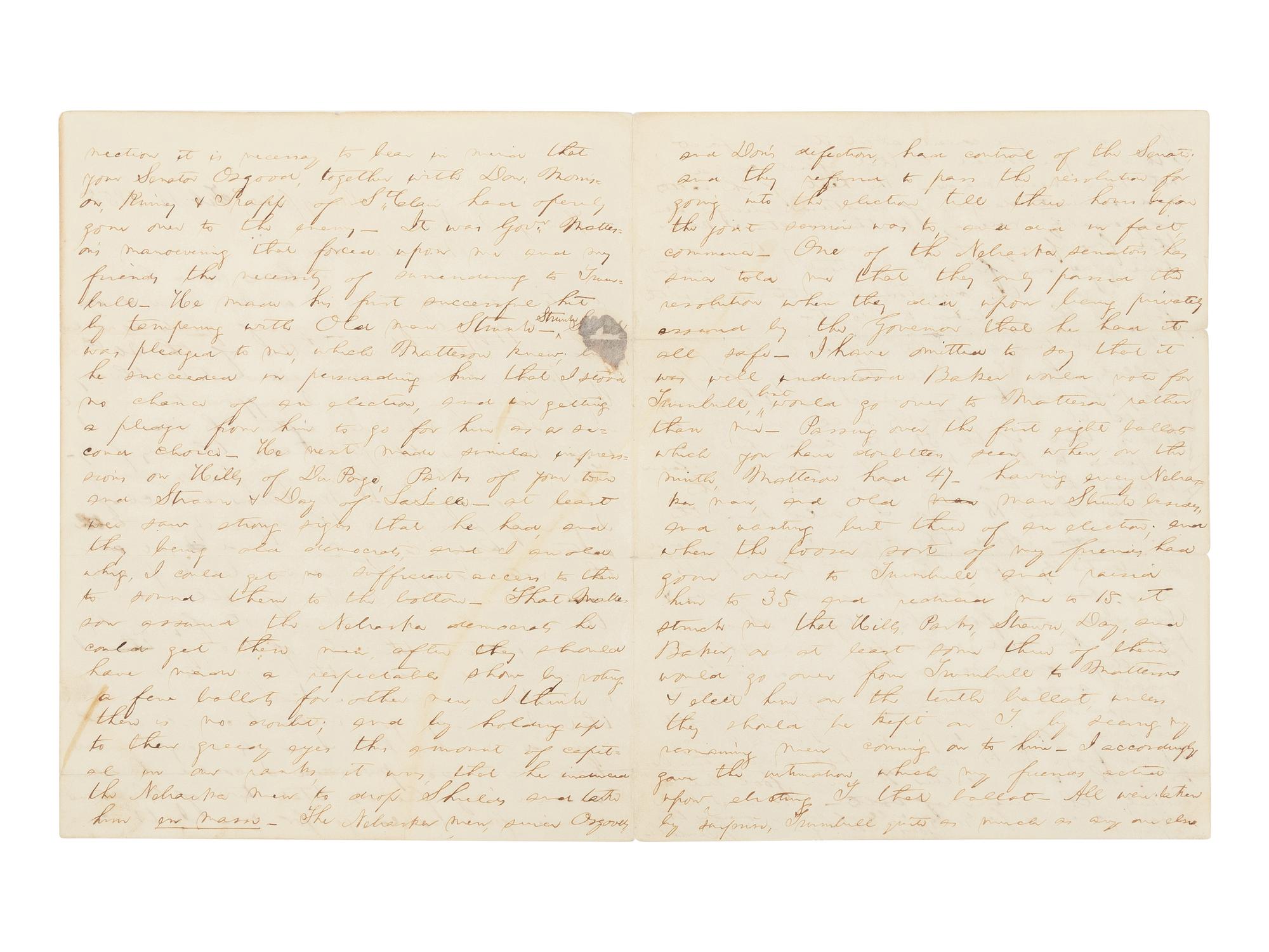 LINCOLN, Abraham (1809-1865). Autograph letter signed ("A. Lincoln") to Jesse O. Norton. Springfield, Illinois, 16 February 1855.
