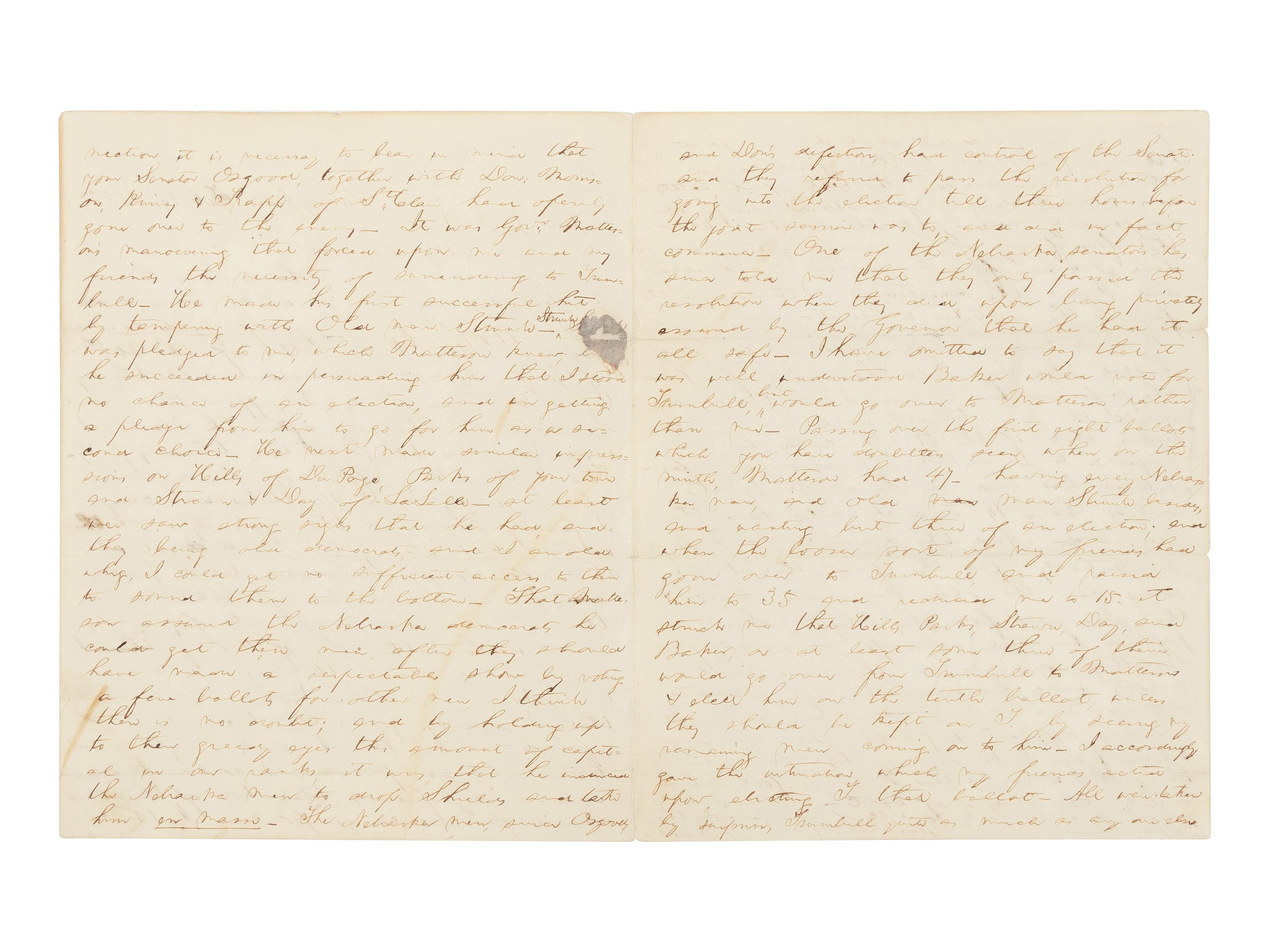 LINCOLN, Abraham (1809-1865). Autograph letter signed ("A. Lincoln") to Jesse O. Norton. Springfield, Illinois, 16 February 1855.