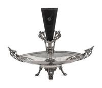 A Victorian Silver-Plate and Enameled Glass Epergne