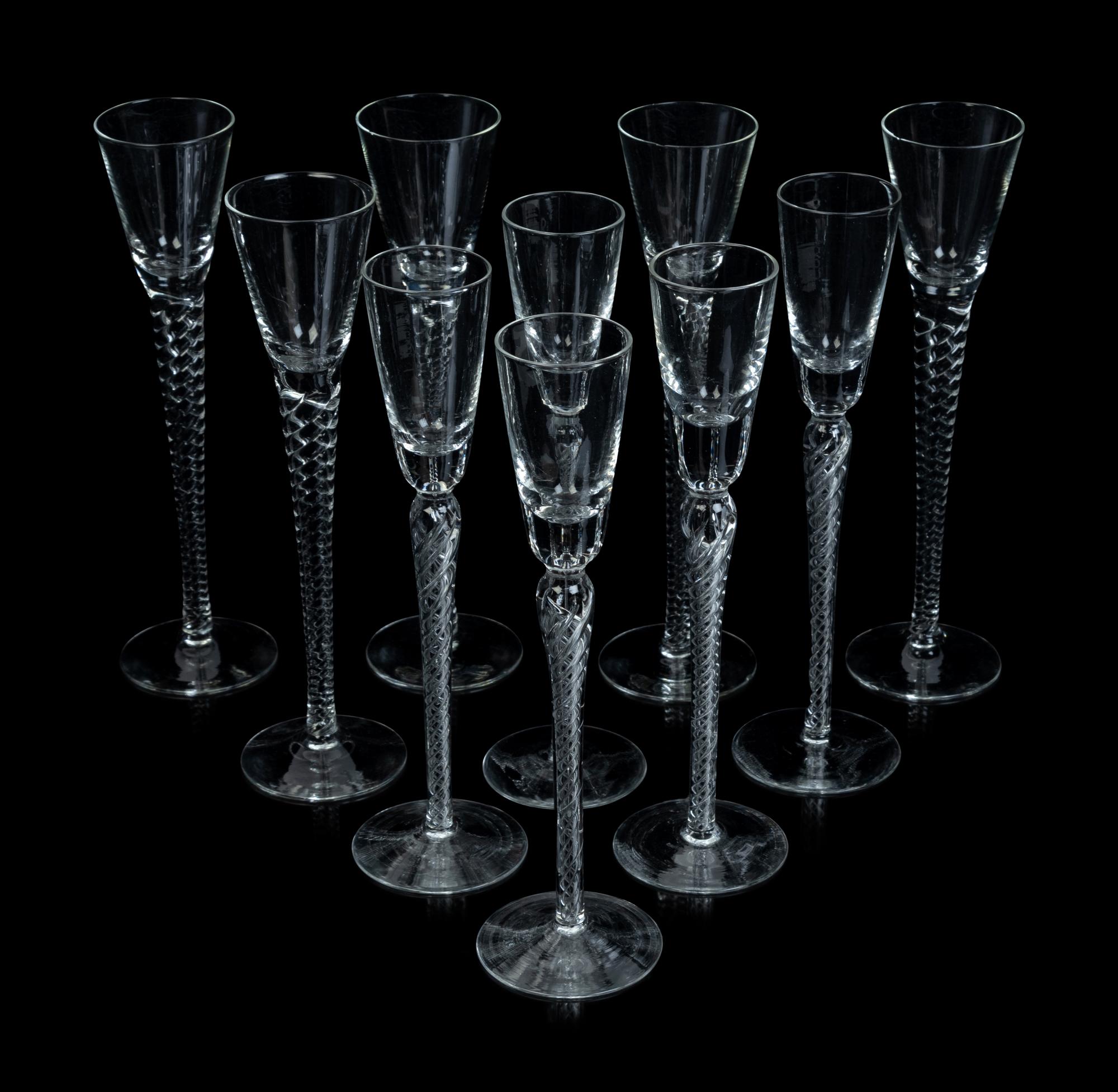 An Assembled Set of Ten Twist-Stem Cordials