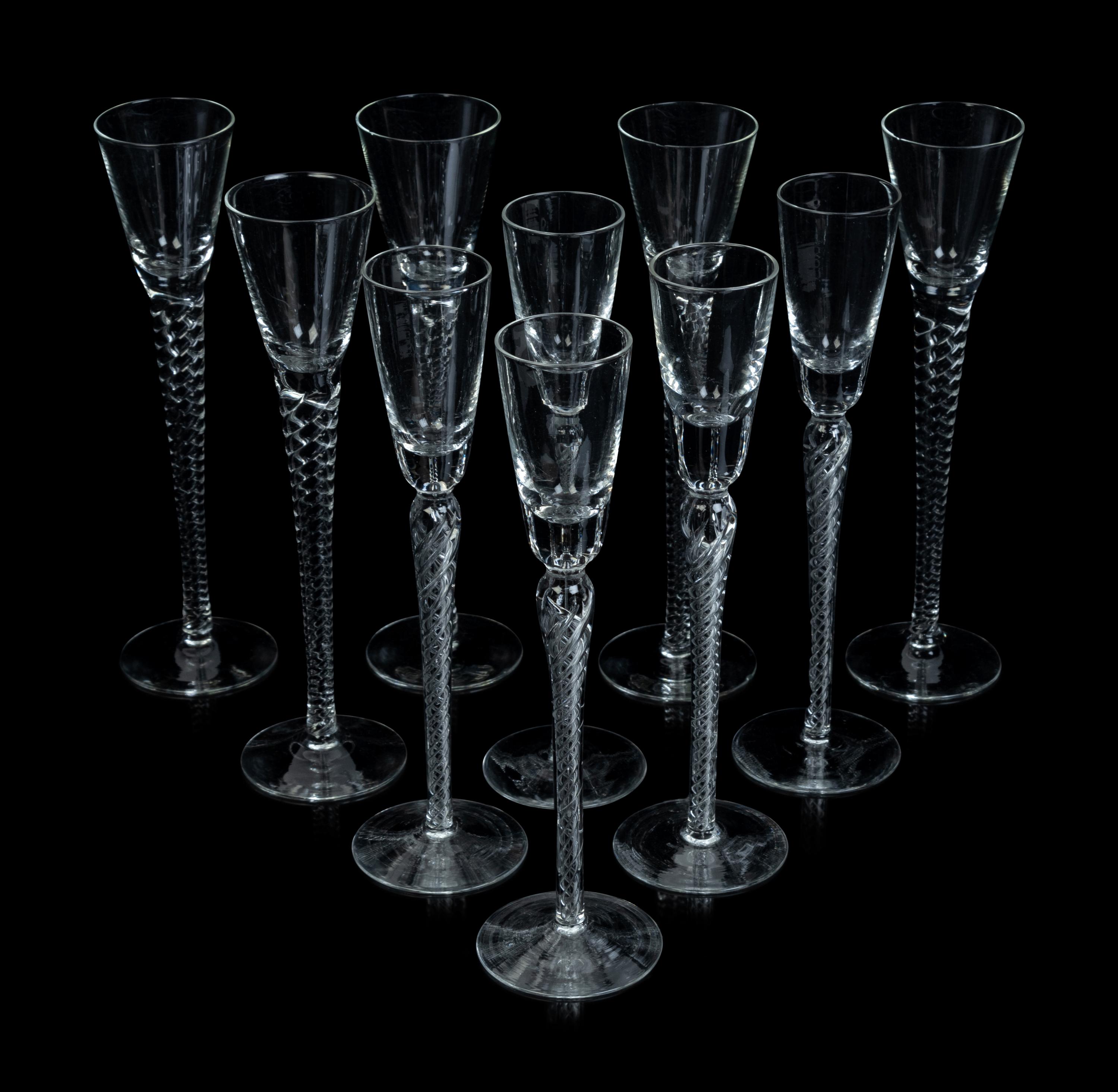 An Assembled Set of Ten Twist-Stem Cordials