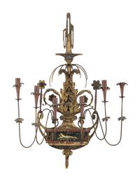 A Pair of Large French or Italian Tole Six-Light Sconces