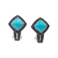 Synthetic Turquoise, Sapphire, and Diamond Earrings