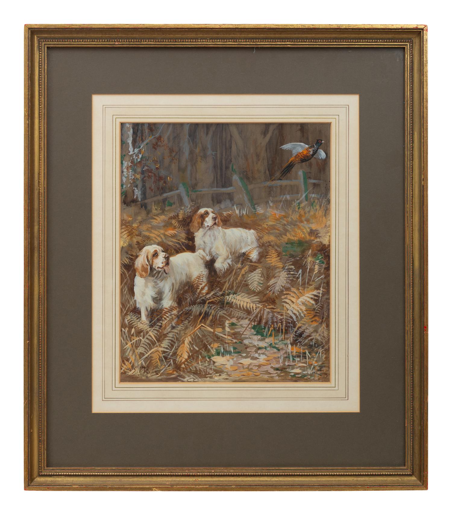 Black Labrador with Pheasant; Two Spaniels Chasing a Pheasant; The New Arrivals (three works)