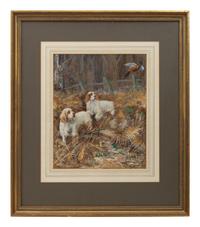 Black Labrador with Pheasant; Two Spaniels Chasing a Pheasant; The New Arrivals (three works)