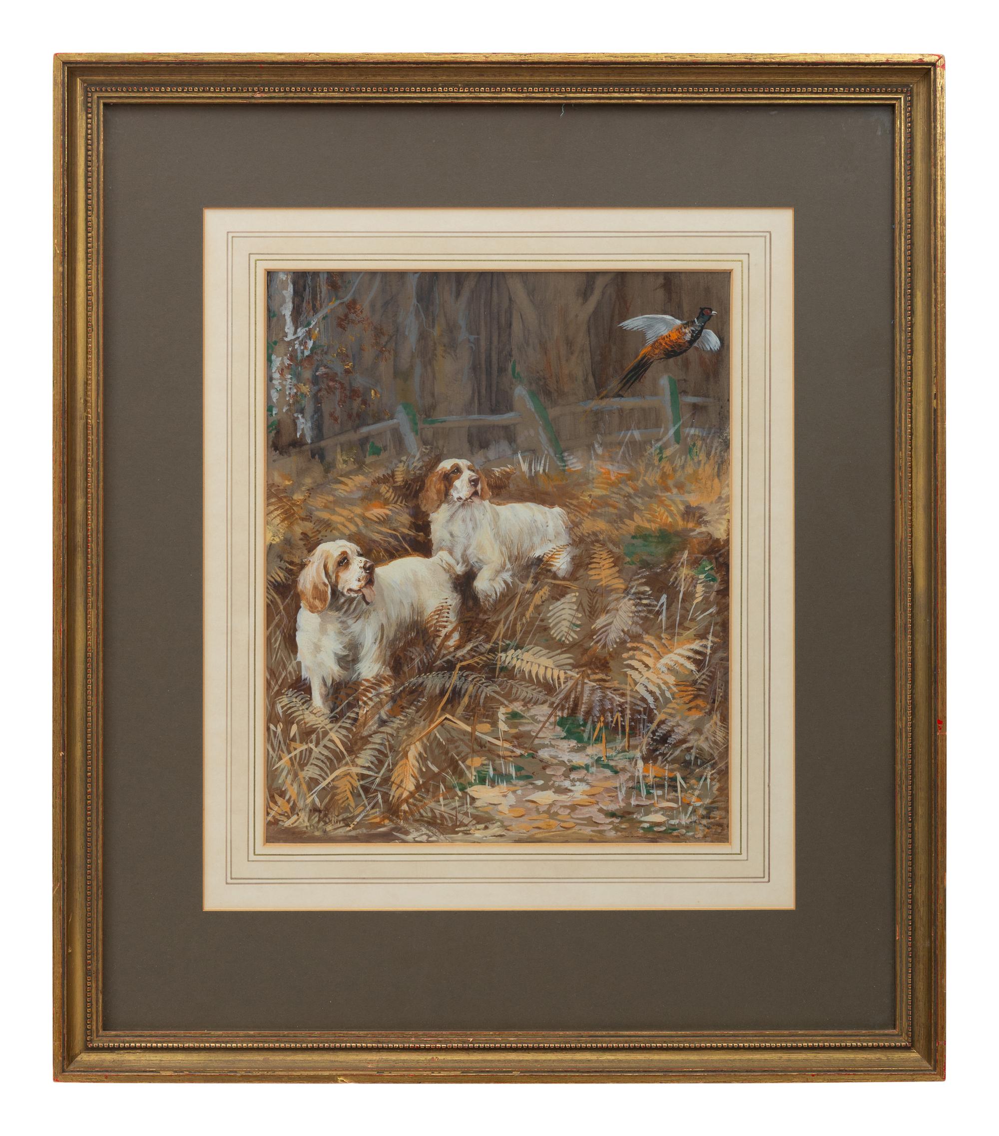 Black Labrador with Pheasant; Two Spaniels Chasing a Pheasant; The New Arrivals (three works)