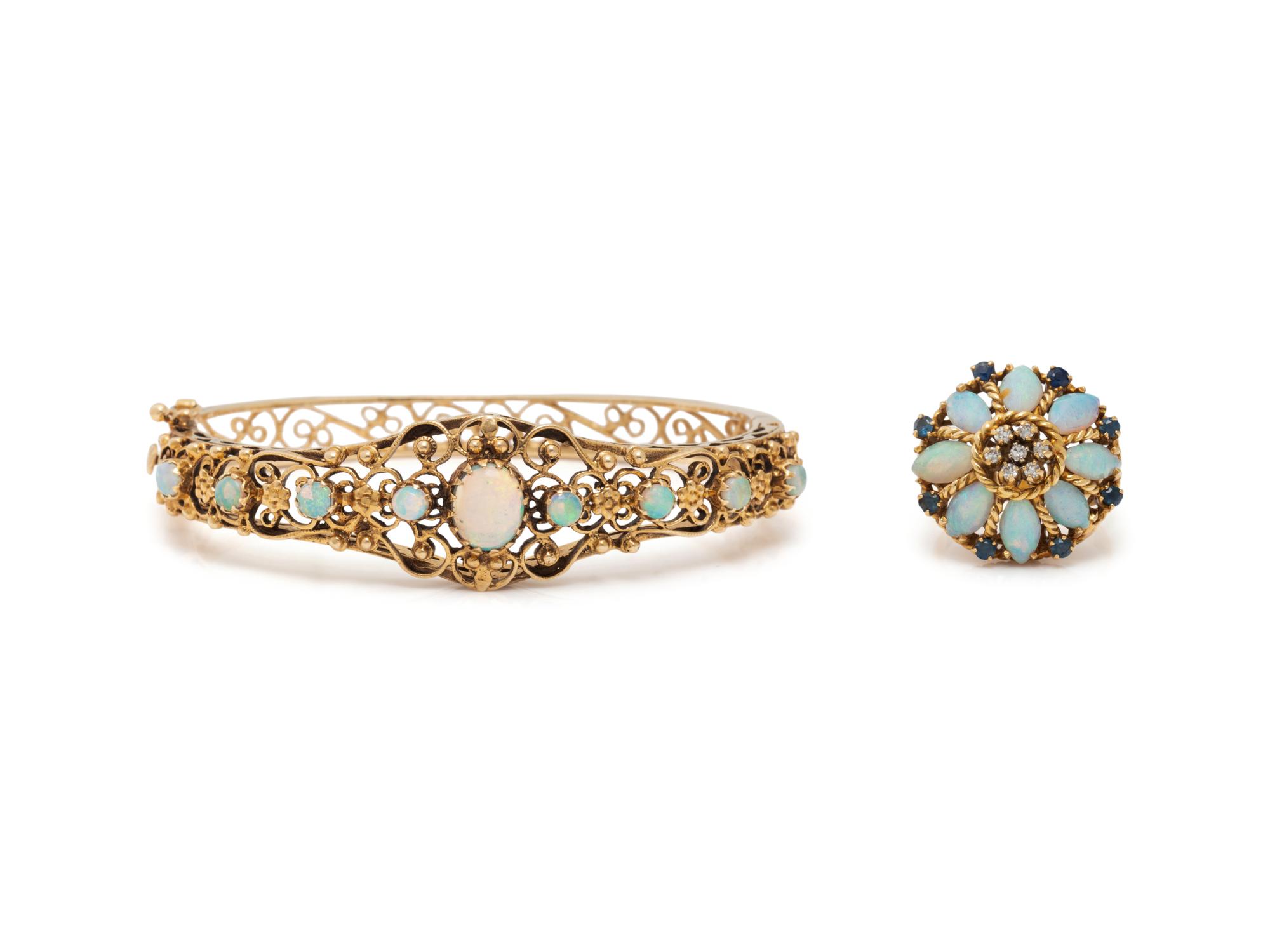 COLLECTION OF OPAL AND YELLOW GOLD JEWELRY