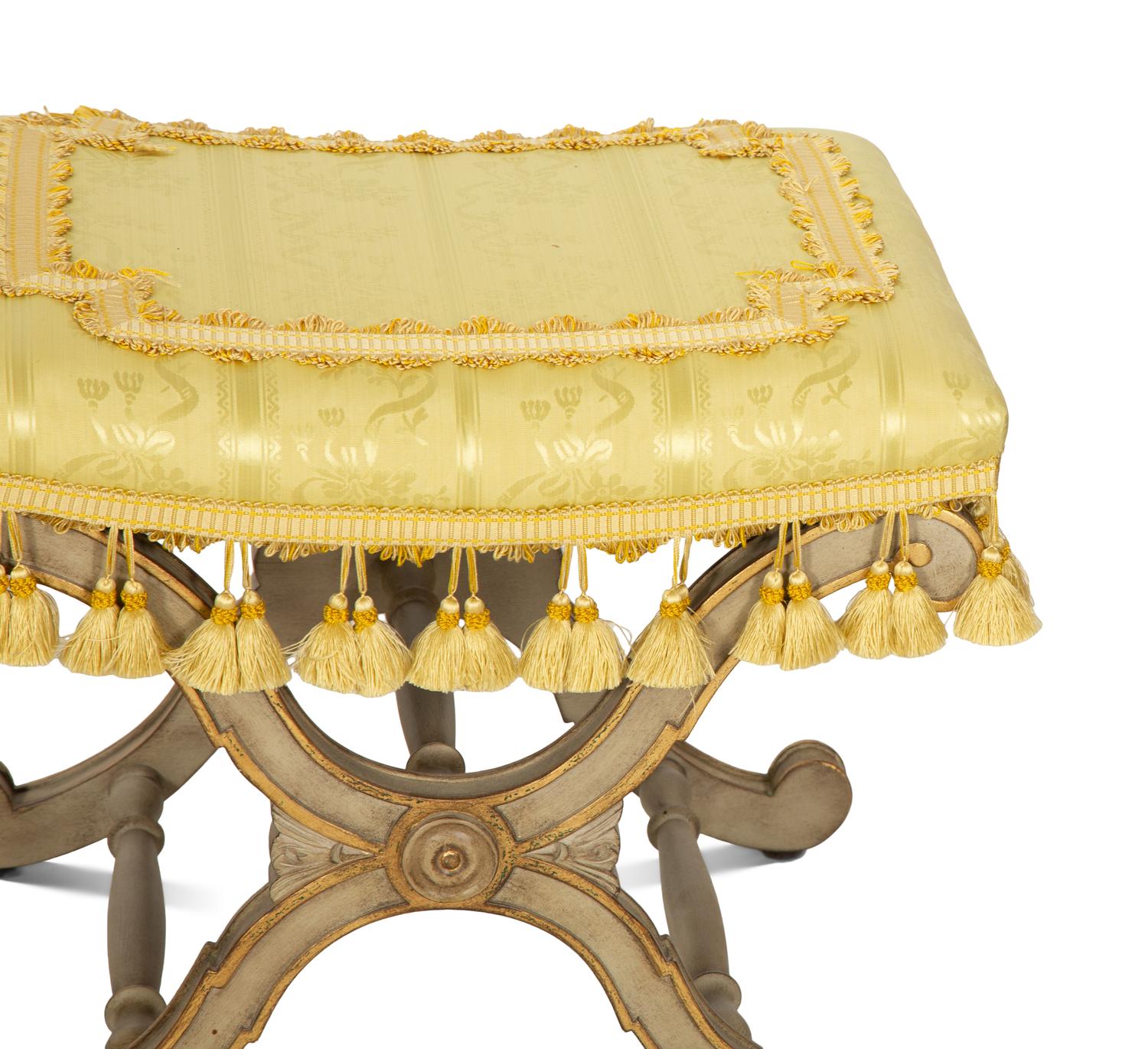 A Pair of Italian Gray-Painted and Parcel Gilt Stools