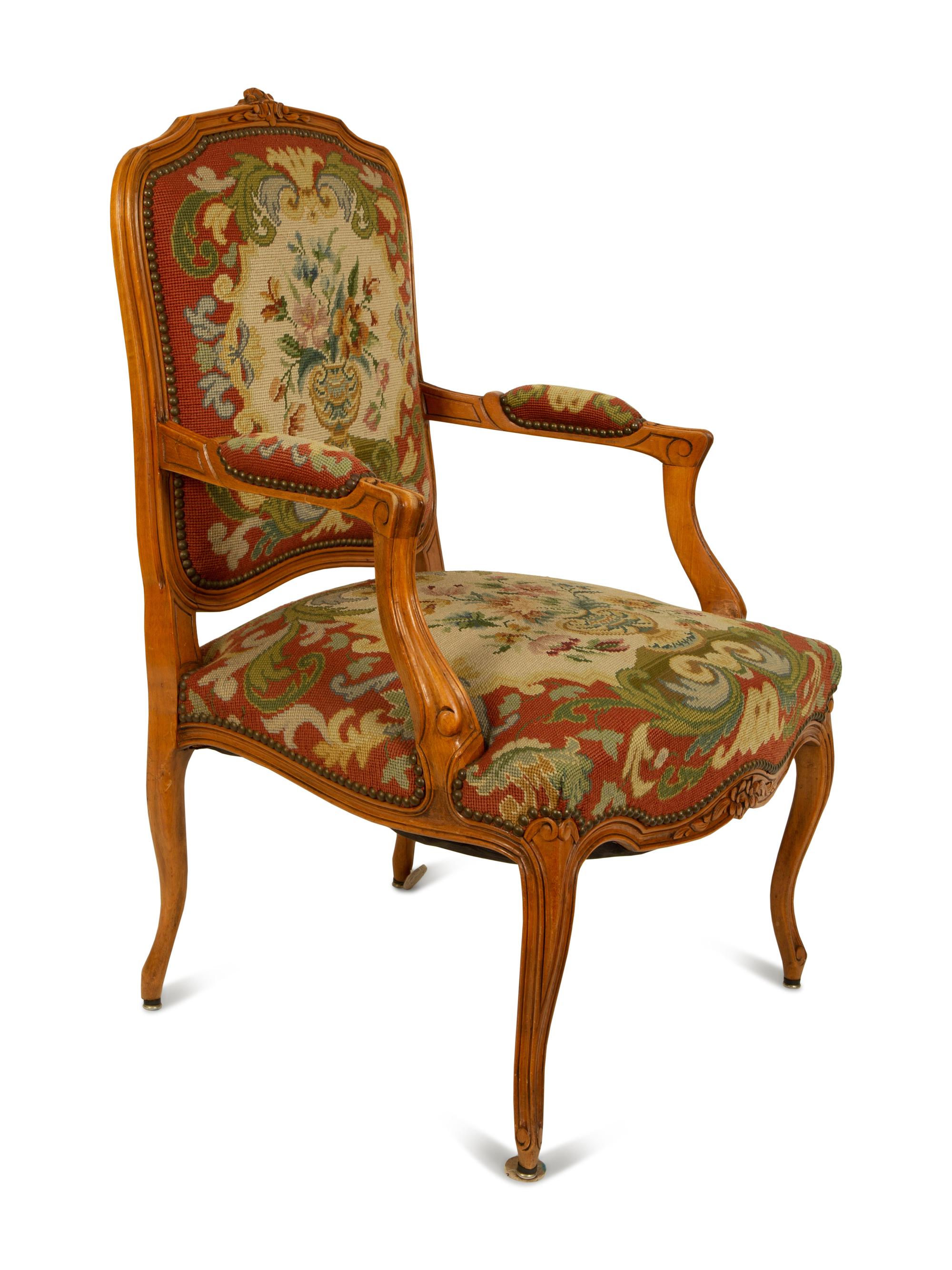 A Louis XV Style Carved Mahogany Fauteuil — 19TH CENTURY