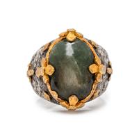 VICTOR VELYAN, GREEN SAPPHIRE, DIAMOND, SILVER, AND HIGH KARAT GOLD RING