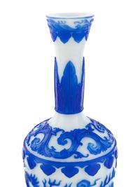 Two Pairs of Chinese Blue Overlay Opaque White Peking Glass Vases