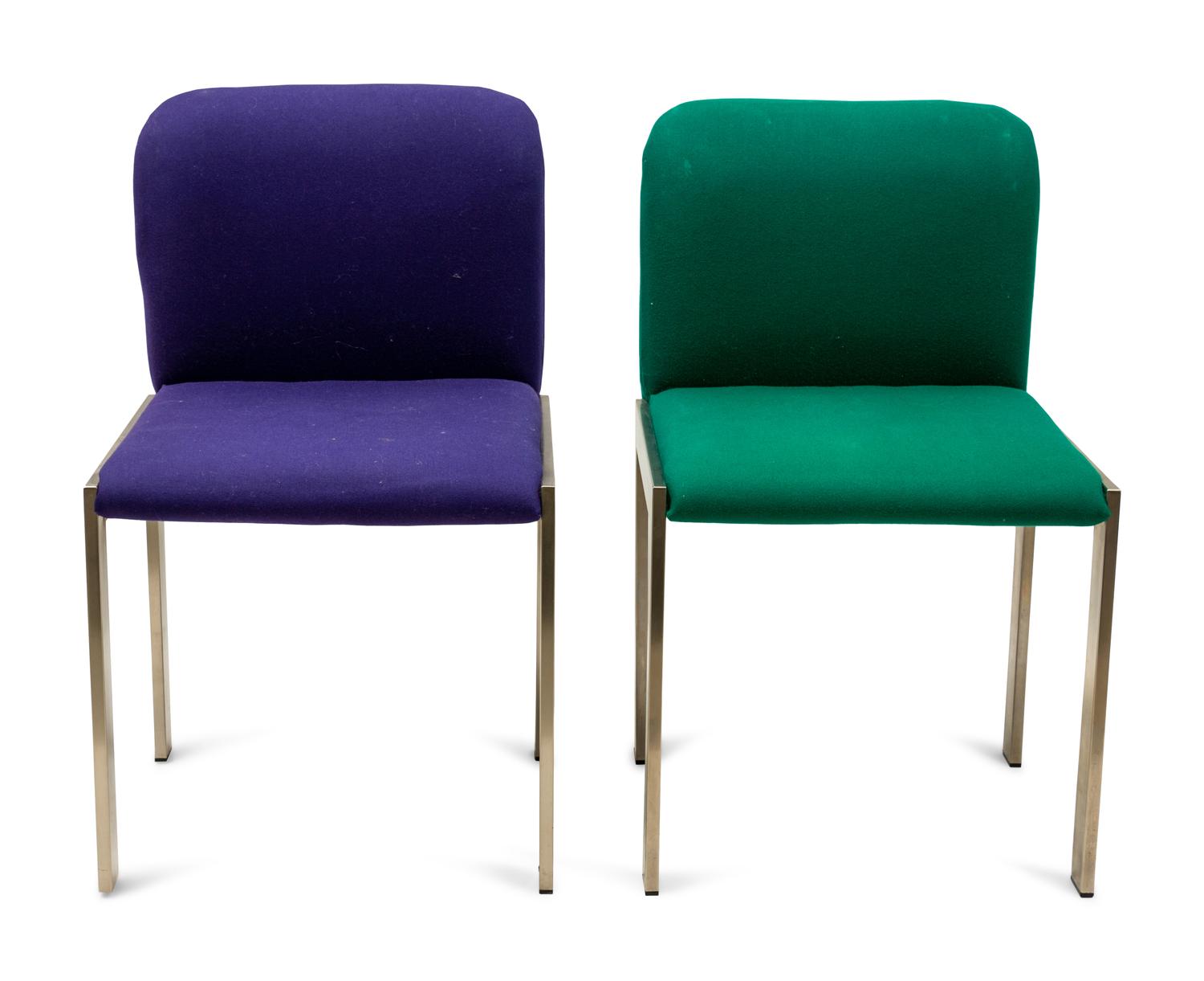 A Group of Four Neon Upholstered Modern French Side Chairs