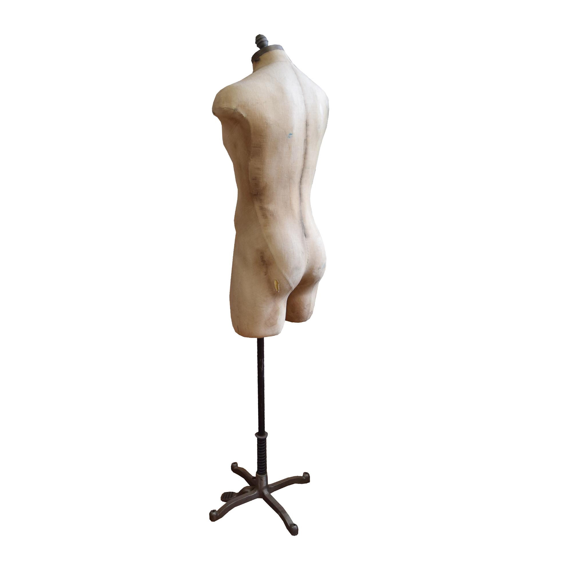 An Iron and Muslin Male Mannequin 26" W x 18" D x 67" H — United States, 20th Century