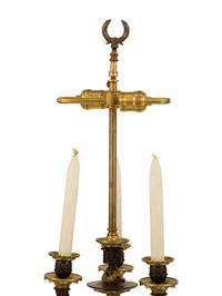 A Pair of Empire Style Ebonized and Gilt Bronze Four-Light Candelabra Mounted as Lamps — 19th/20th Century